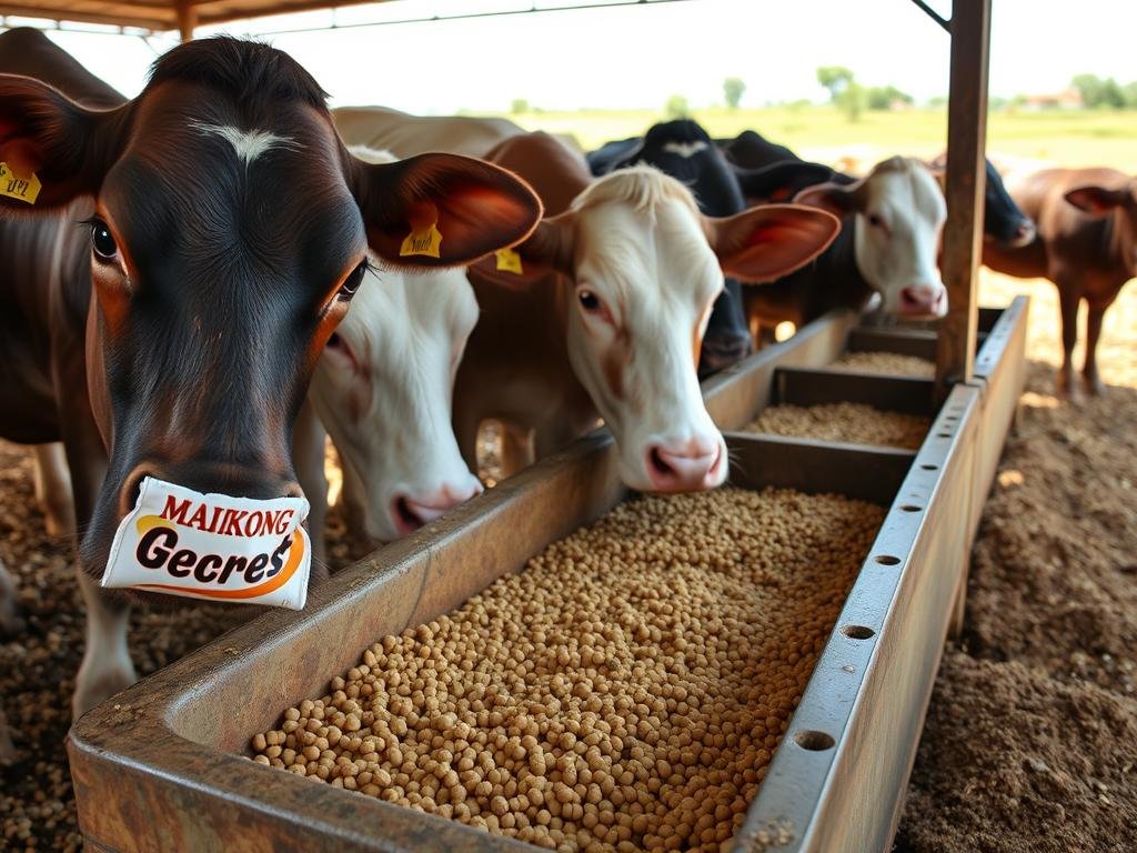 Beef cattle with feed pellets produced by MAIKONG machines Beef cattle with feed pellets produced by MAIKONG machines
