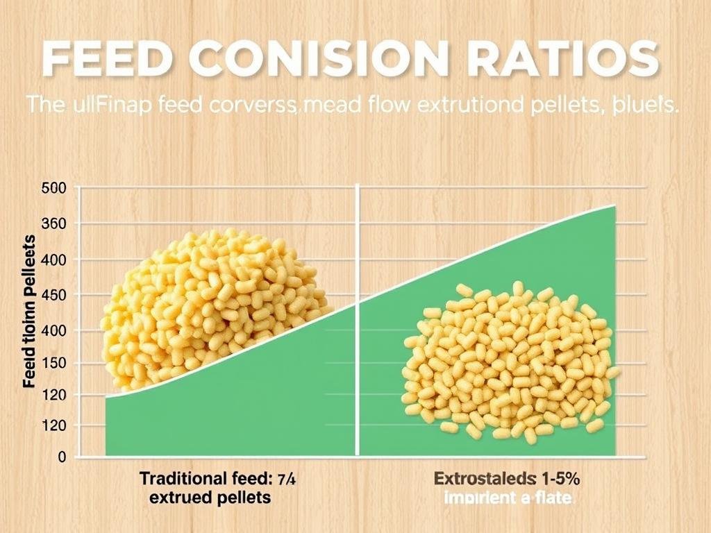 Chart showing improved feed conversion ratio with extruded fish feed Chart showing improved feed conversion ratio with extruded fish feed