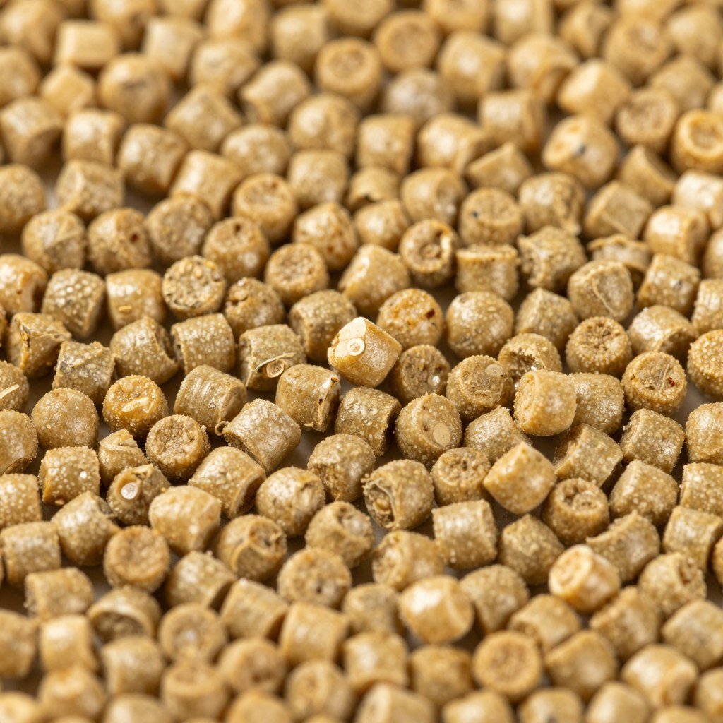 Close-up of chicken feed pellets produced by MAIKONG machine