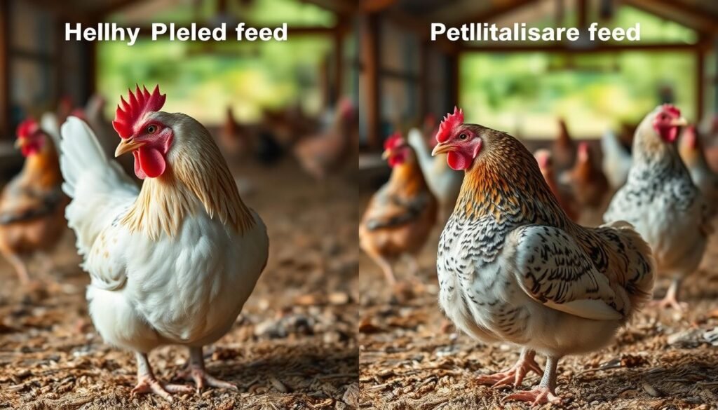 Comparison of chicken growth with pelletized feed vs traditional feed