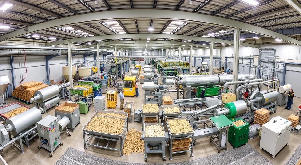Complete lucerne pellet production line layout showing all processing stages