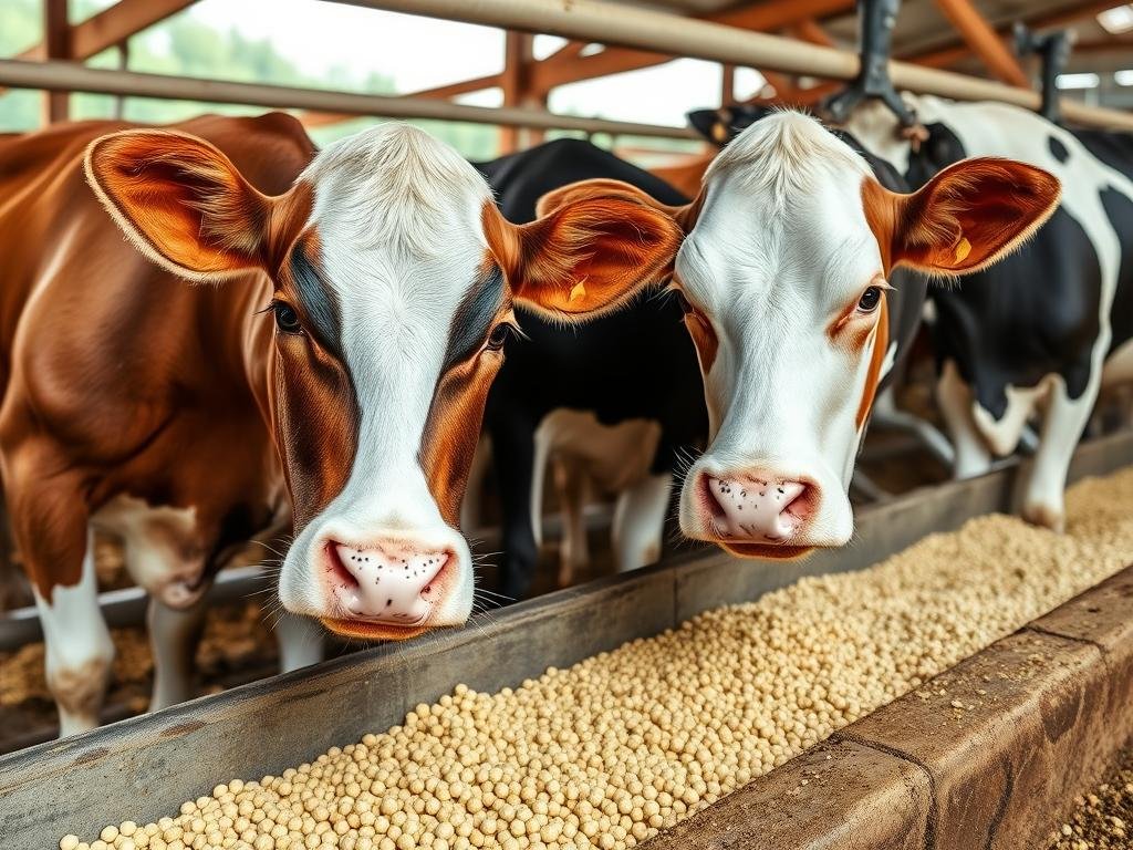 Dairy cattle consuming feed pellets produced by MAIKONG machines Dairy cattle consuming feed pellets produced by MAIKONG machines