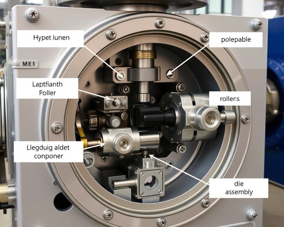Internal components of MAIKONG pellet machine showing quality engineering