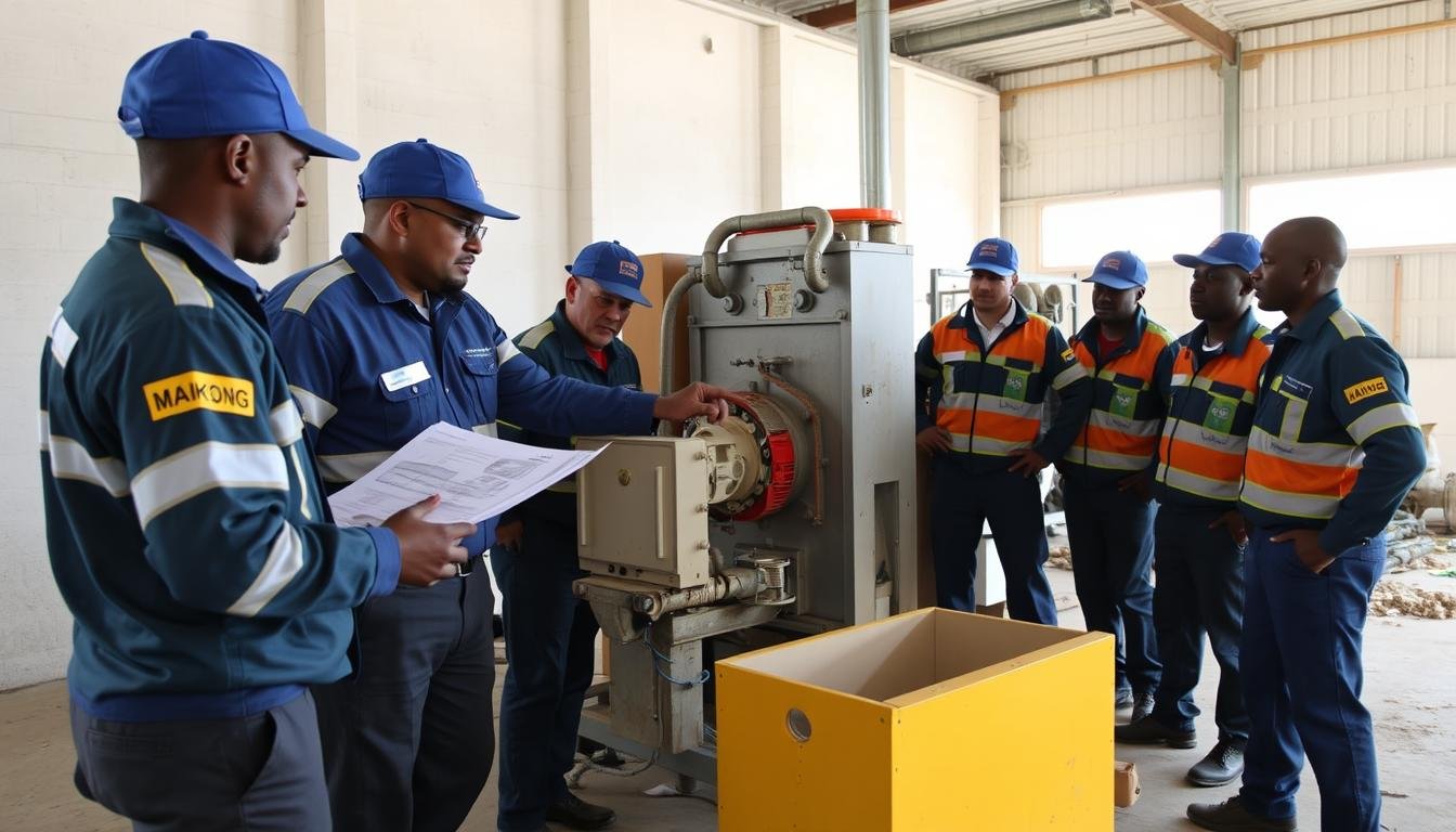 MAIKONG technical team providing support for a lucerne pellet machine installation in South Africa