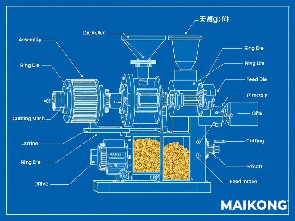 Technical diagram of MAIKONG food pellet machine internal components