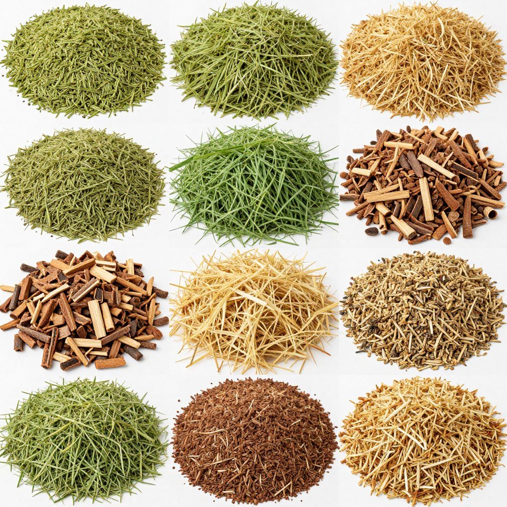 Different raw materials that can be processed by the MAIKONG lucerne pelleting machine
