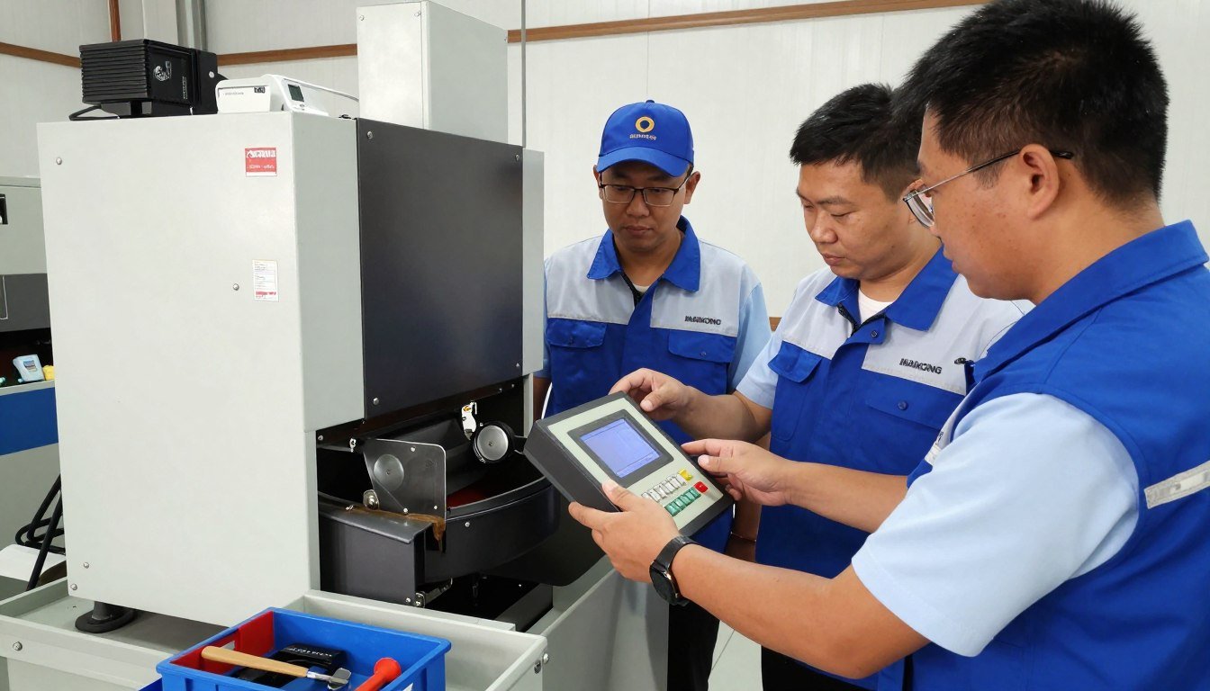 MAIKONG technical support team assisting with Agri 50 pelleting machine setup