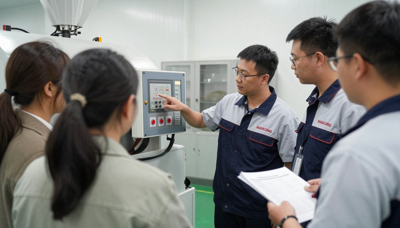 MAIKONG technical team providing support and training for lucerne pelleting machine operation