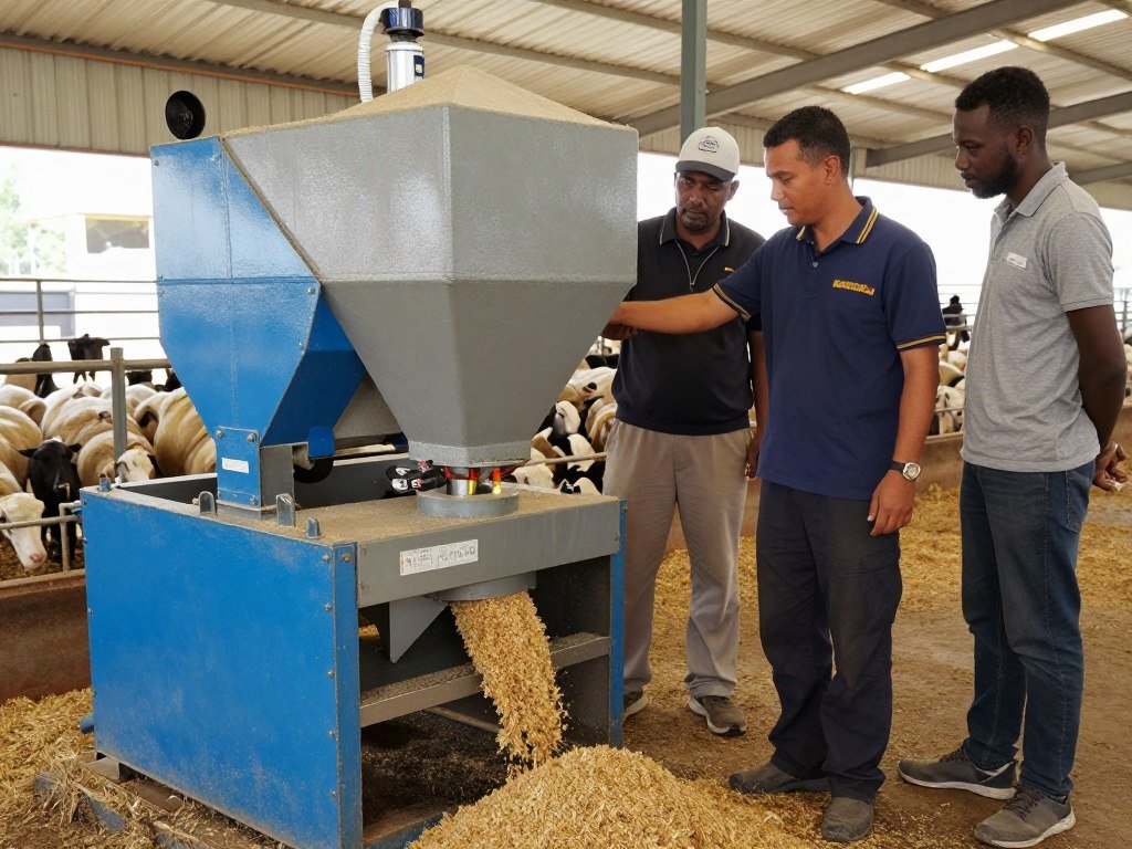 MAIKONG technician providing on-site support for a sheep feed pellet machine
