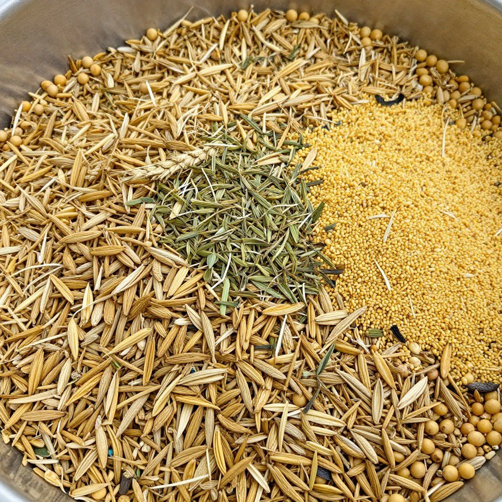 Raw materials for sheep feed being prepared and ground