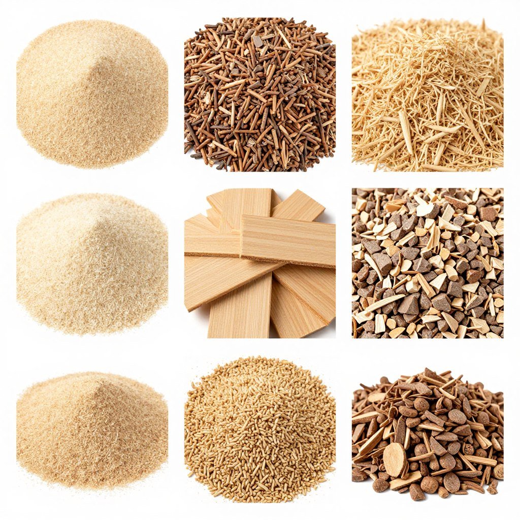 Wood-based raw materials for MAIKONG pellet making machines