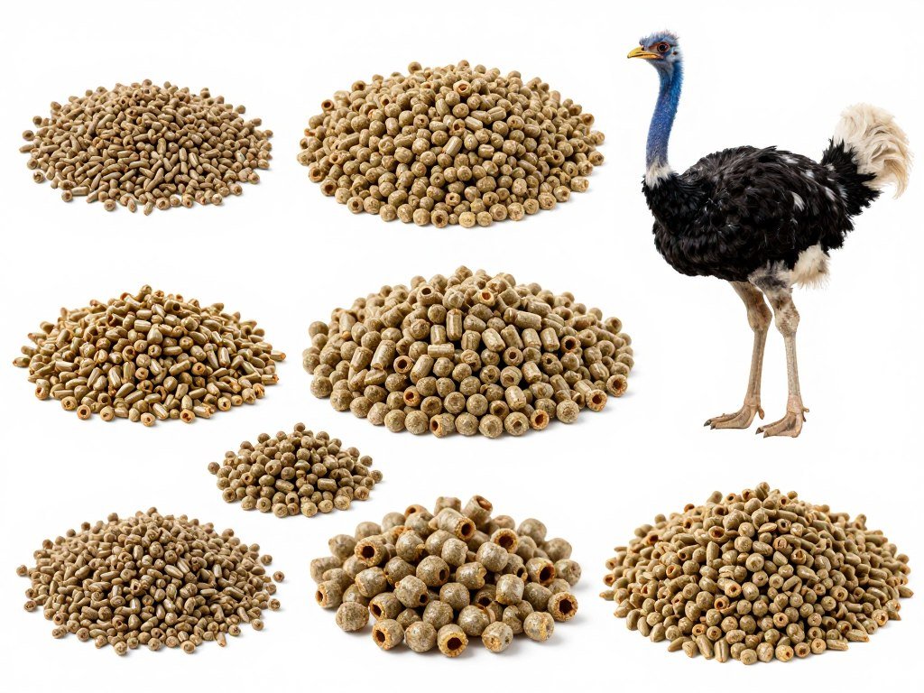 Close-up comparison of different sized feed pellets for various livestock