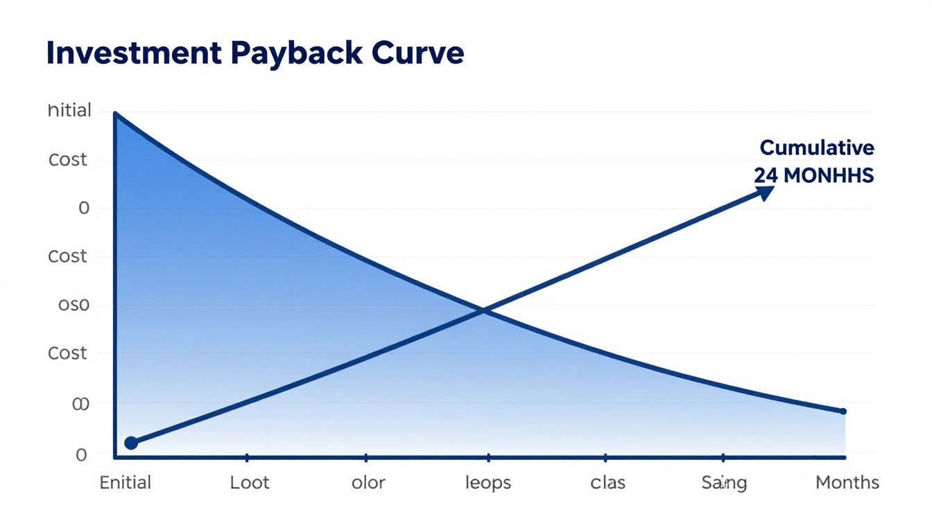 Graph showing pellet machine investment payback period and cumulative savings over time