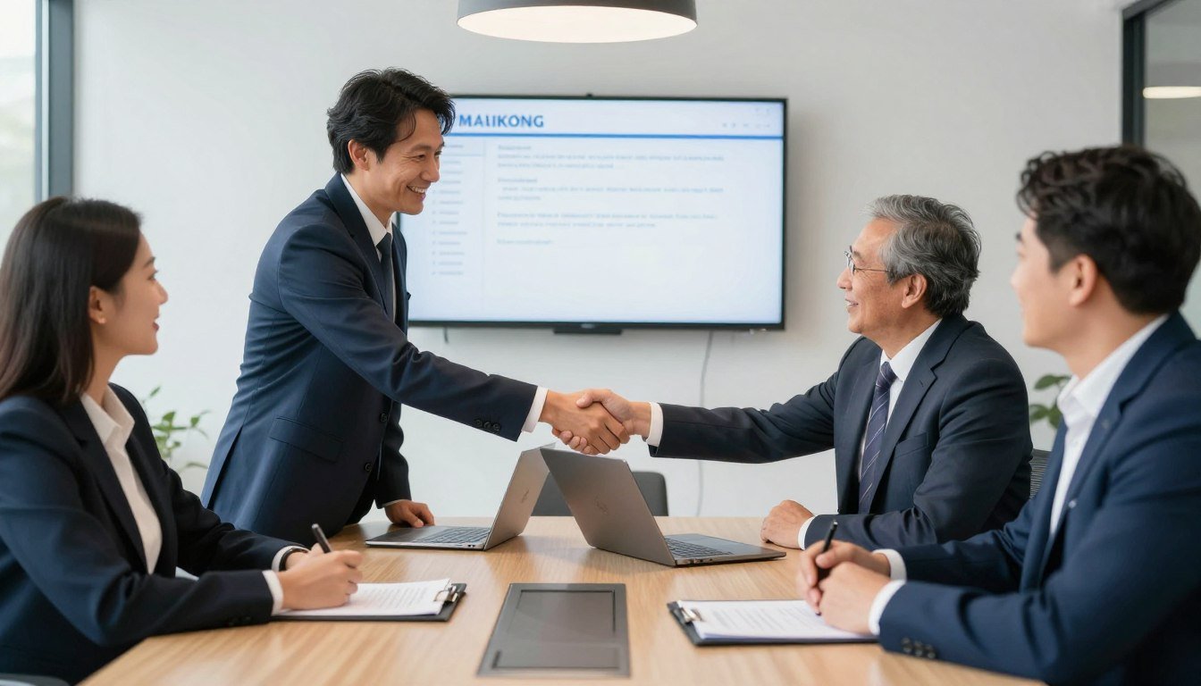 MAIKONG distributor meeting and partnership handshake MAIKONG distributor meeting and partnership handshake