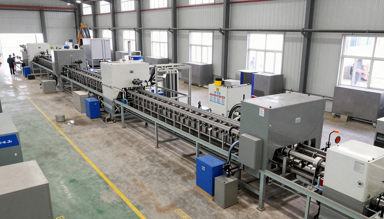 Medium-scale pellet production facility showing complete processing line