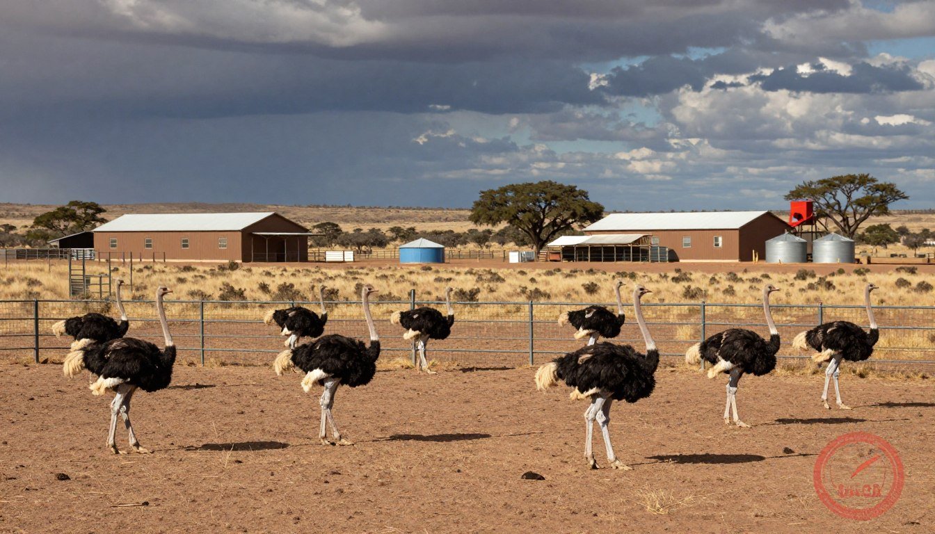 Ostrich farm landscape in South African Karoo region