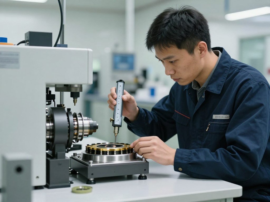 Quality control inspection of pellet machine components in MAIKONG factory