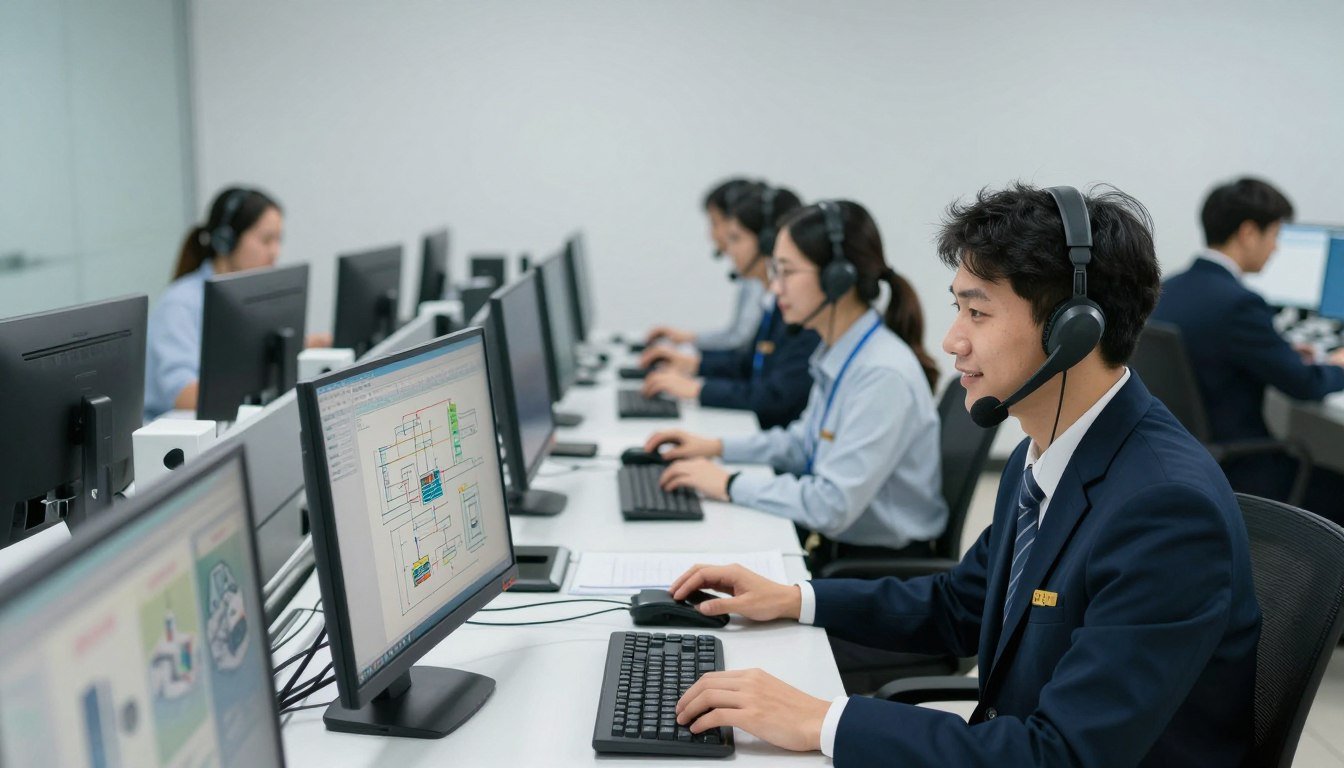 Technical support team providing customer service Technical support team providing customer service