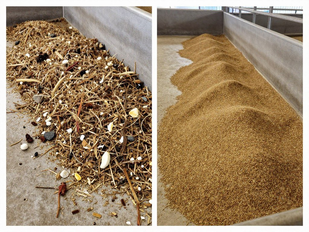 Before and after comparison showing reduced feed waste with pellets