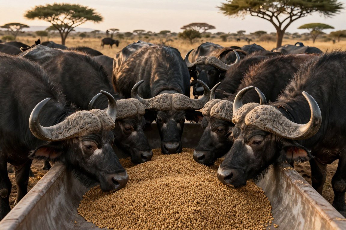 Buffalo feeding on MAIKONG-produced pellets at Eastern Cape operation