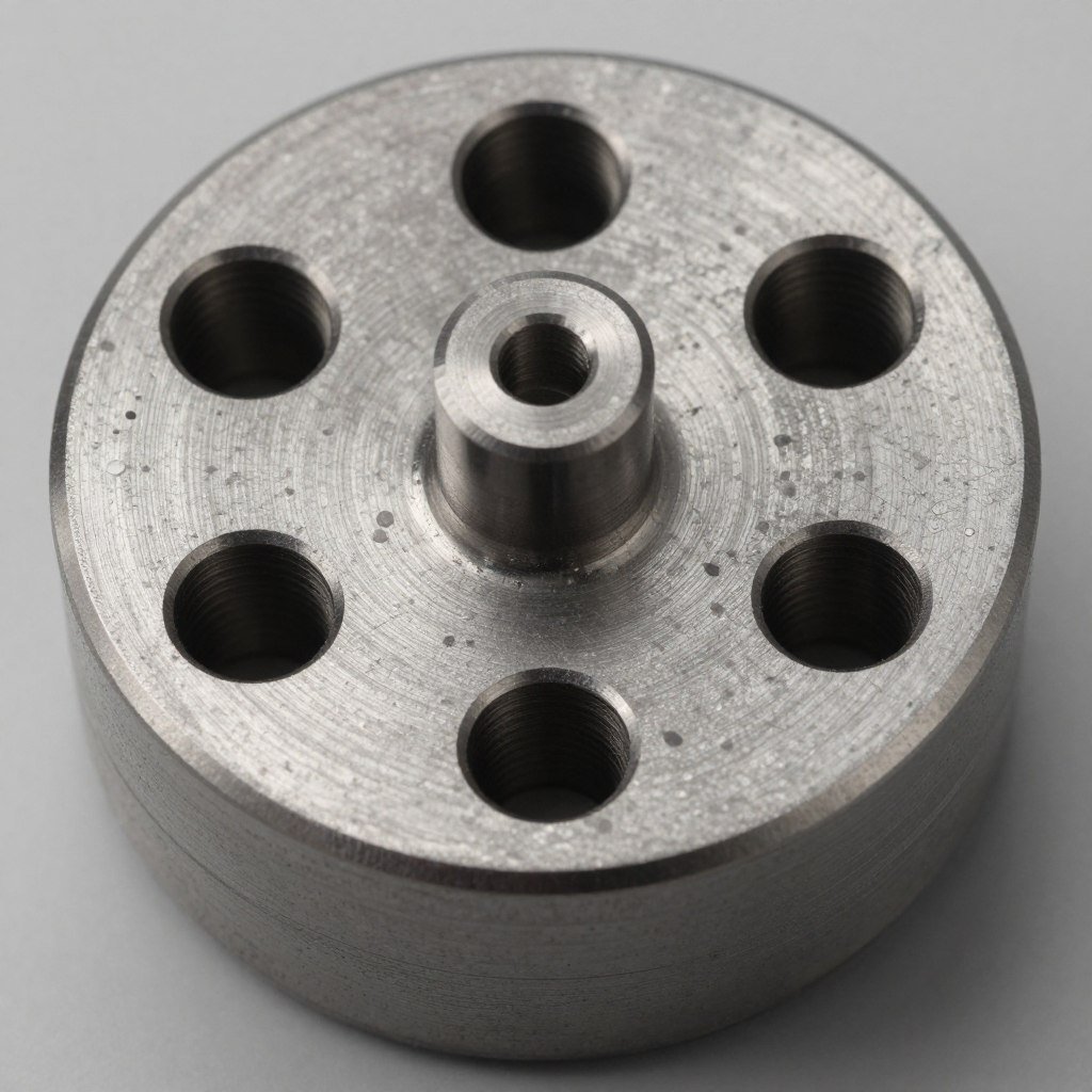 Close-up of pellet machine die showing holes for forming sow feed pellets