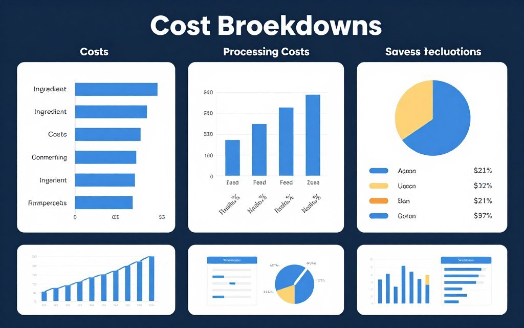 Cost comparison chart showing savings from on-farm feed pellet production versus commercial feeds