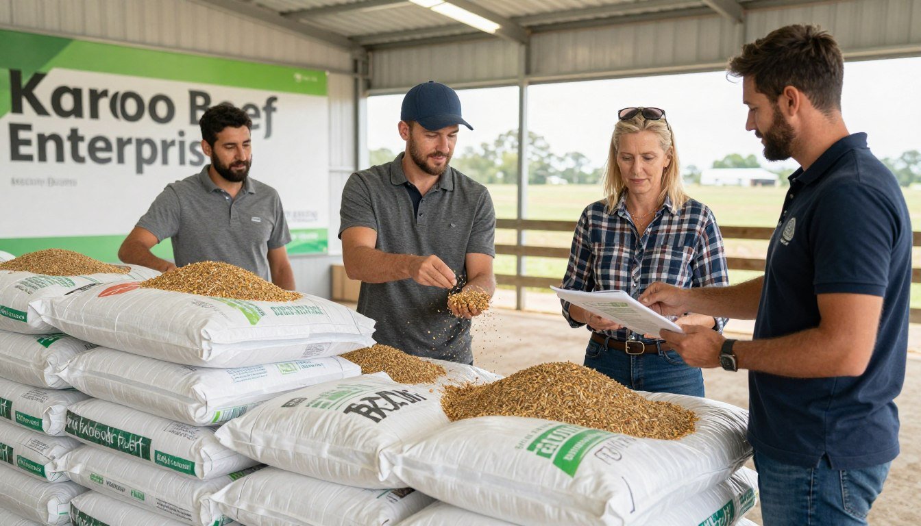 Custom feed pelleting service offered by Karoo Beef Enterprises to neighboring farms Custom feed pelleting service offered by Karoo Beef Enterprises to neighboring farms