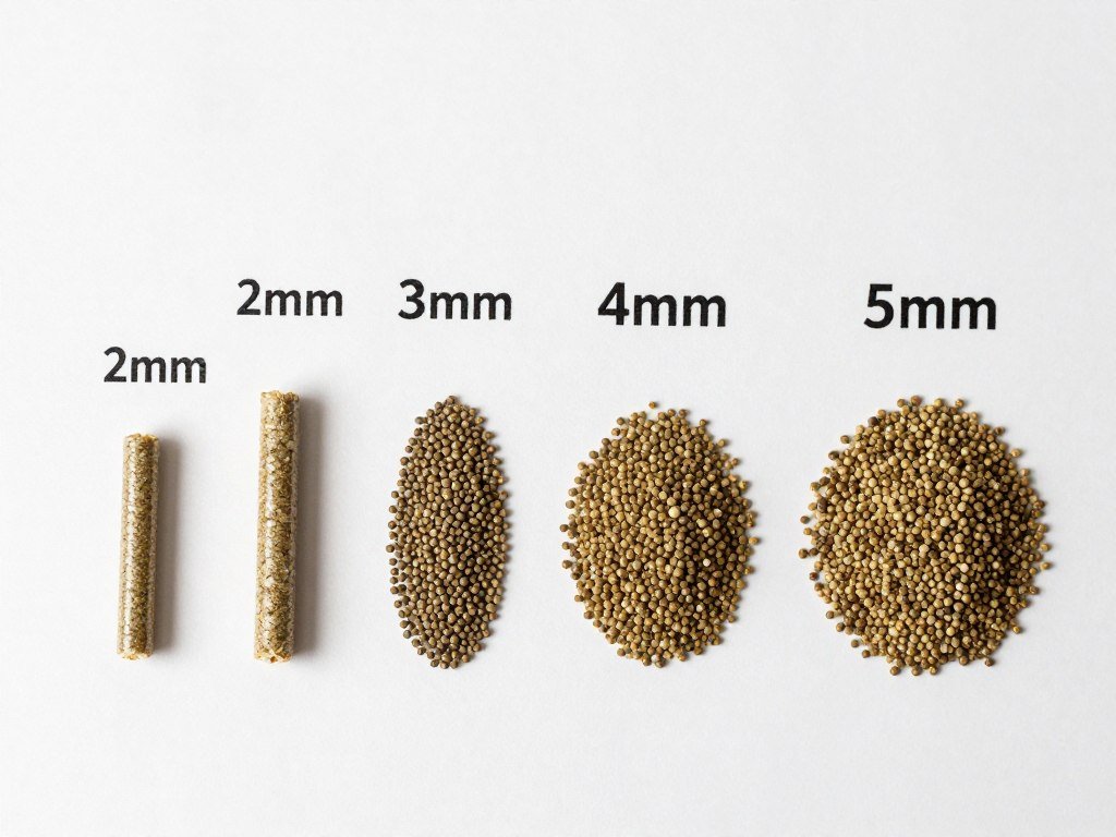 Different sizes of chicken feed pellets for various growth stages