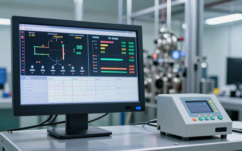 Feed pellet production monitoring showing real-time quality control display