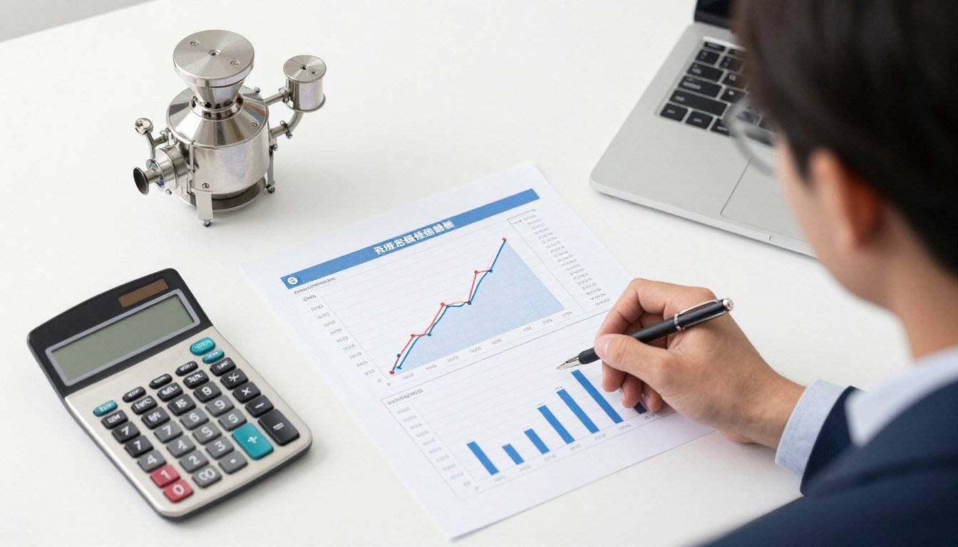 Financial calculator and charts showing feed pellet machine ROI analysis Financial calculator and charts showing feed pellet machine ROI analysis