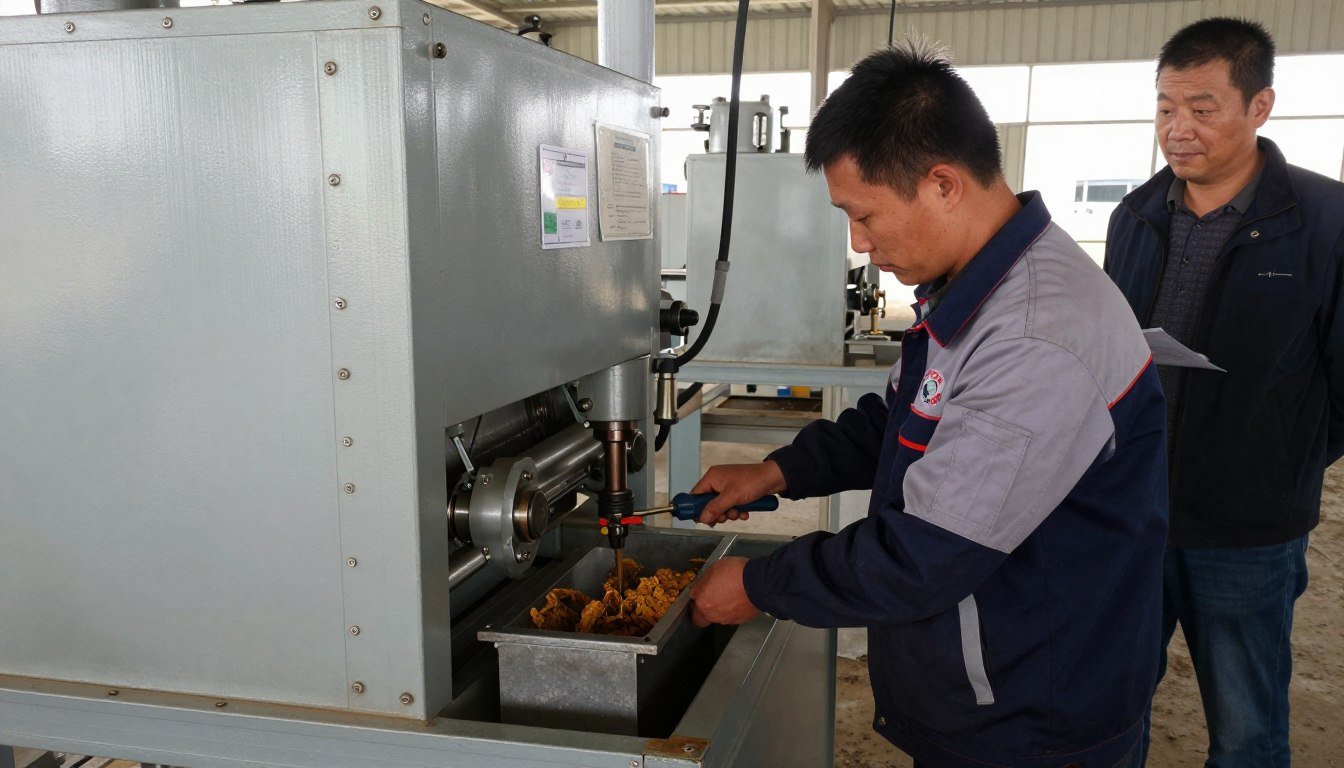 MAIKONG technician installing and commissioning pellet machine on South African farm