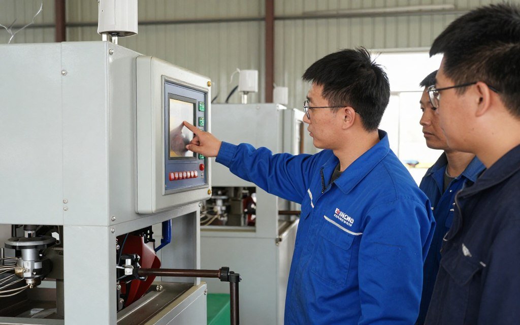 MAIKONG technician training customer operators on pellet machine operation