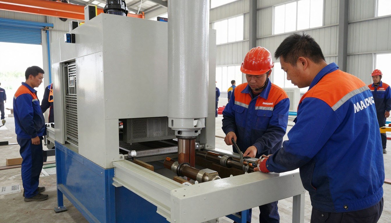 MAIKONG technicians installing feed pellet machine