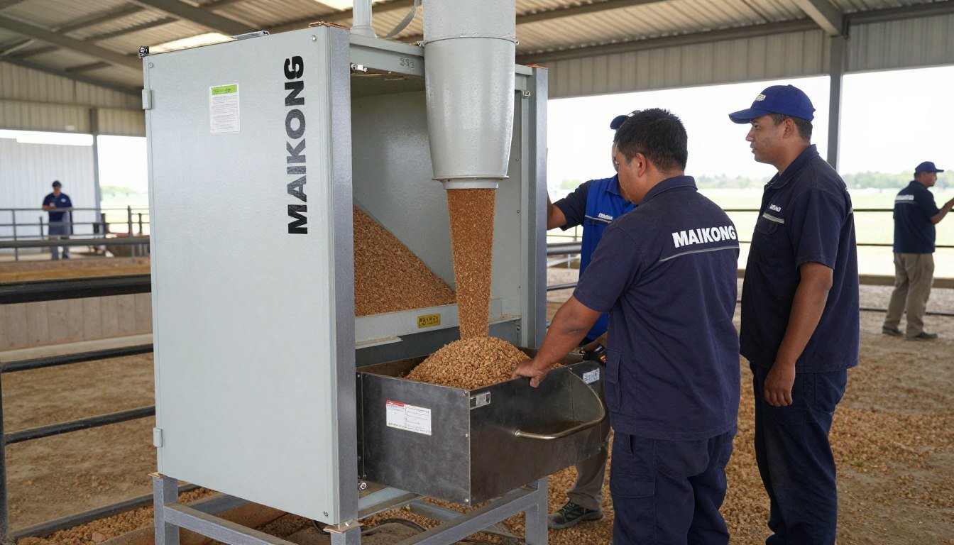 MAIKONG technicians installing pellet machine at customer facility MAIKONG technicians installing pellet machine at customer facility
