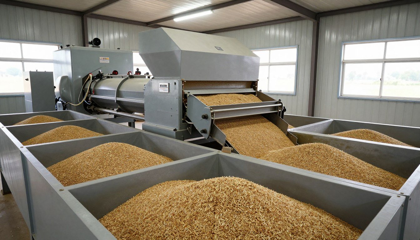 Modern feed pellet machine processing animal feed in South African farm facility