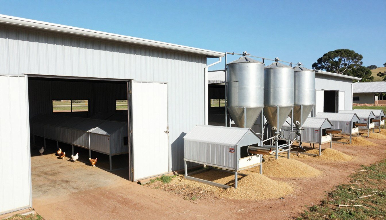 Modern poultry farm in KwaZulu-Natal using MAIKONG feed equipment