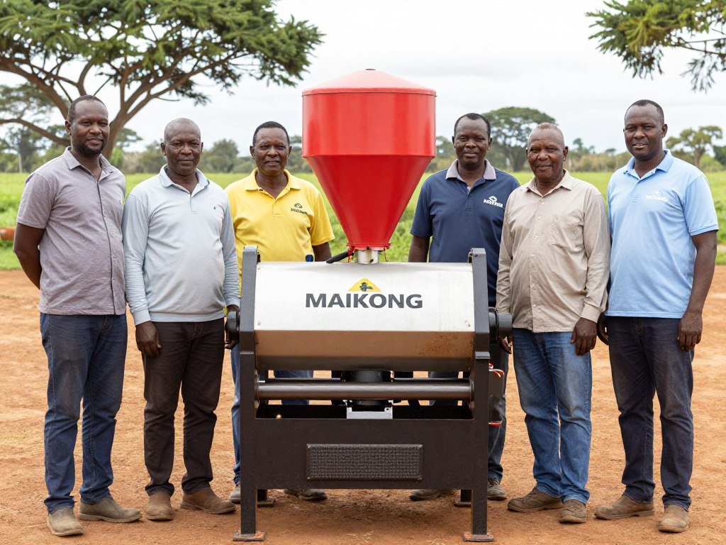 Msunduzi Valley Farmers Cooperative members with their shared MAIKONG pellet machine Msunduzi Valley Farmers Cooperative members with their shared MAIKONG pellet machine