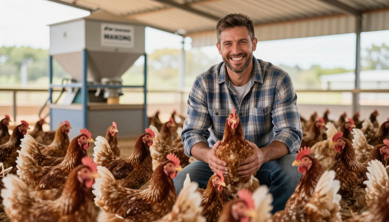 Successful South African farmer with thriving poultry operation using MAIKONG equipment