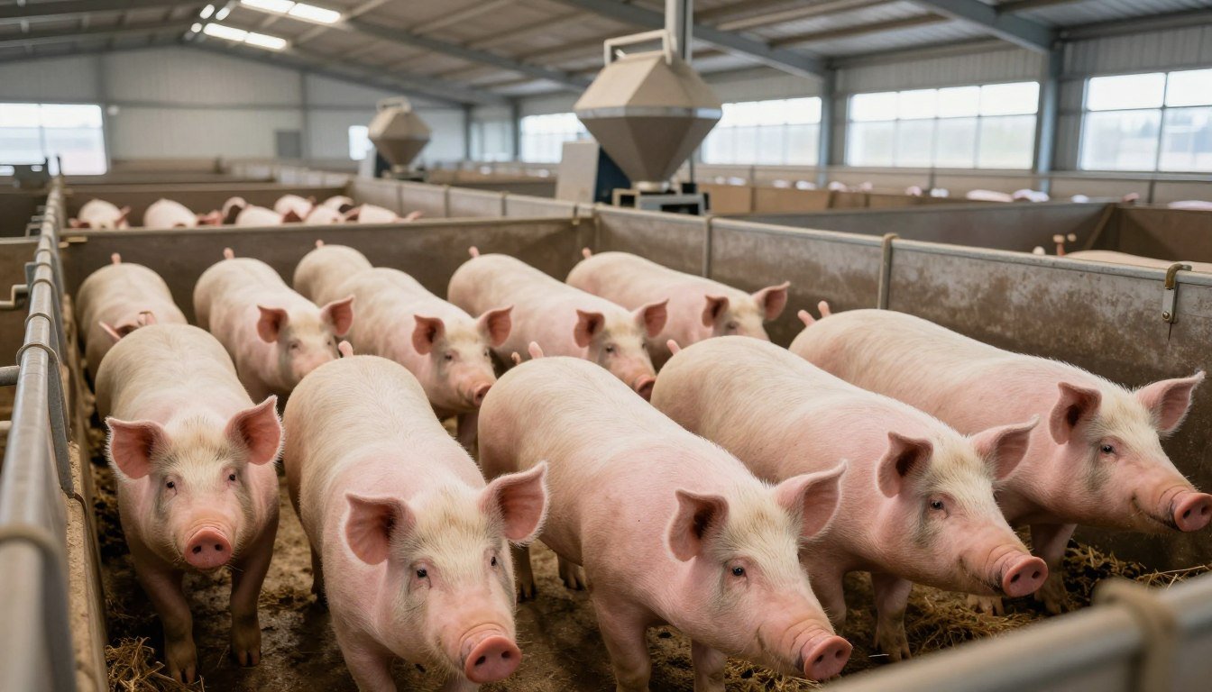 Successful sow breeding operation using on-farm feed pellet production