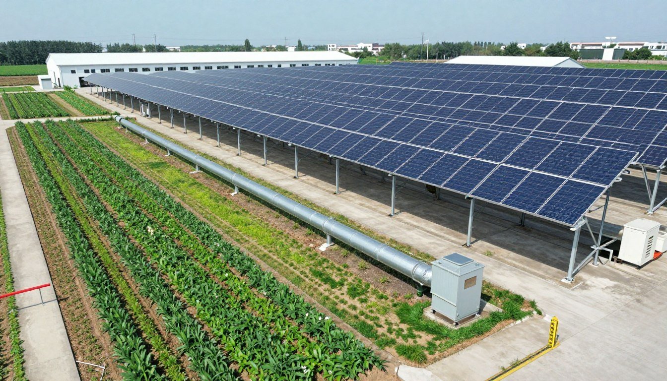 Sustainable feed production showing renewable energy integration with pellet machine