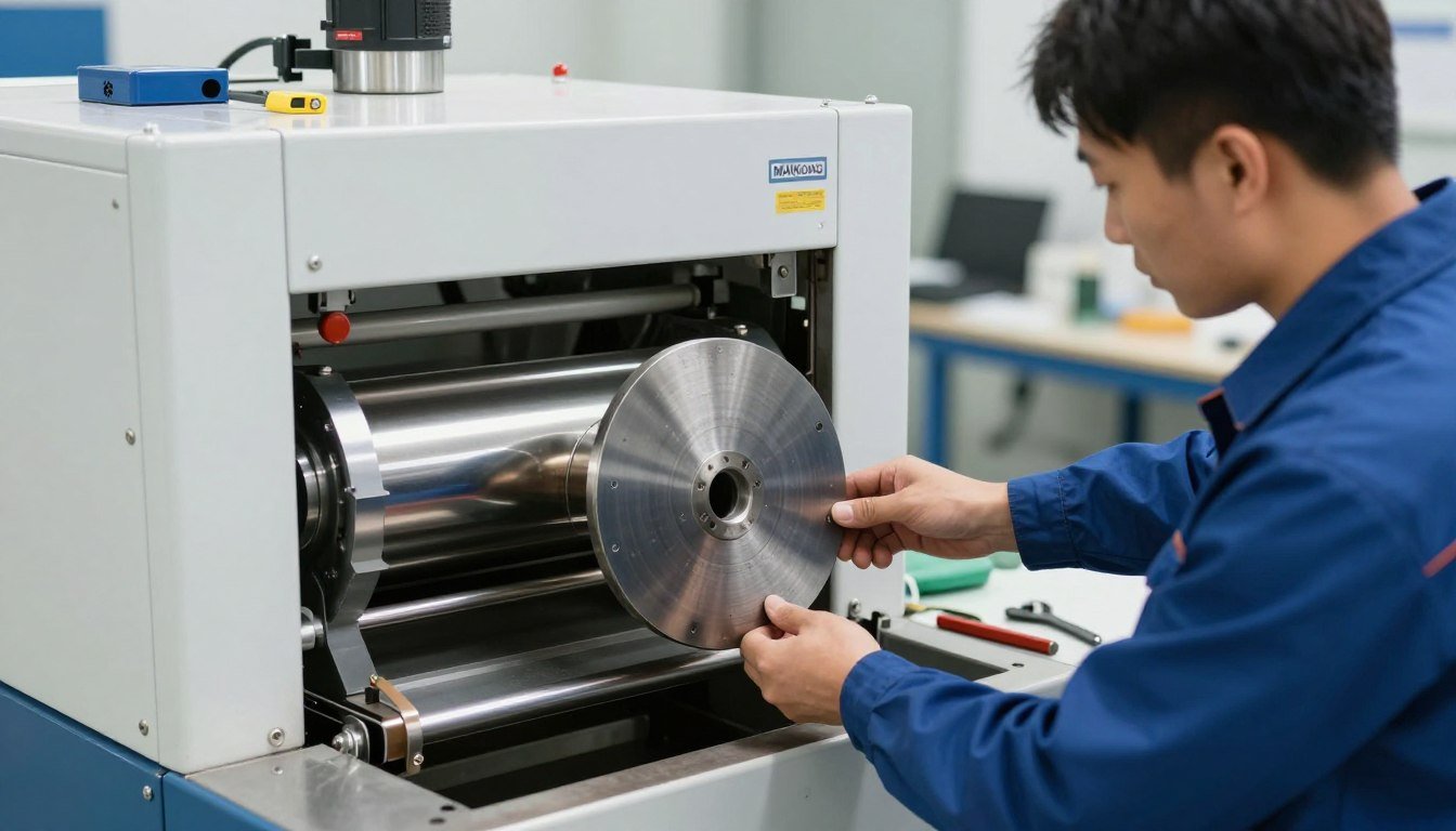 Technician performing maintenance on pelletizer Technician performing maintenance on pelletizer