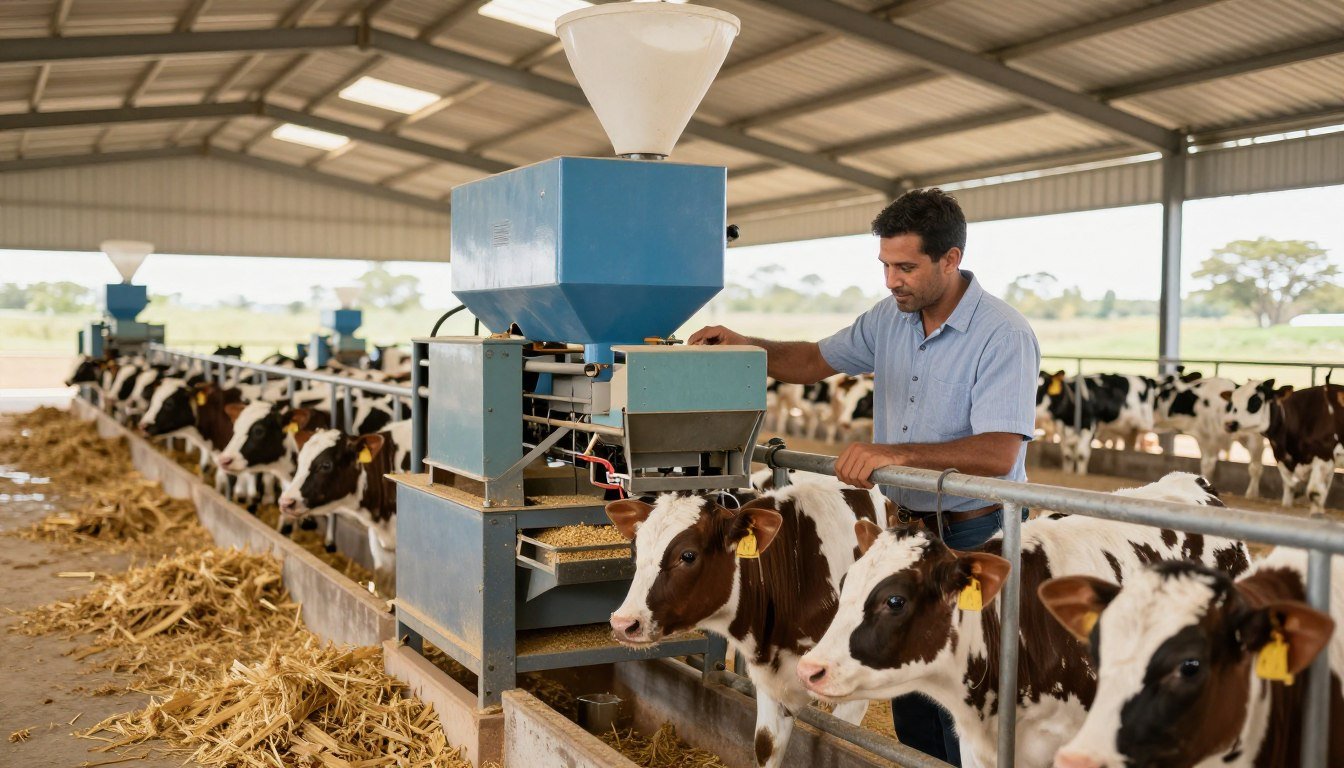 Thriving calf operation with on-farm feed pellet production system Thriving calf operation with on-farm feed pellet production system