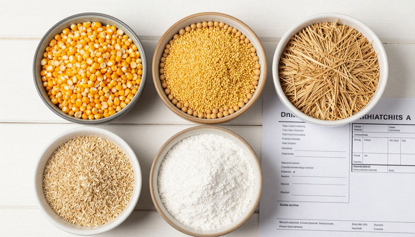 Various raw materials and ingredients used in sow feed pellet formulation