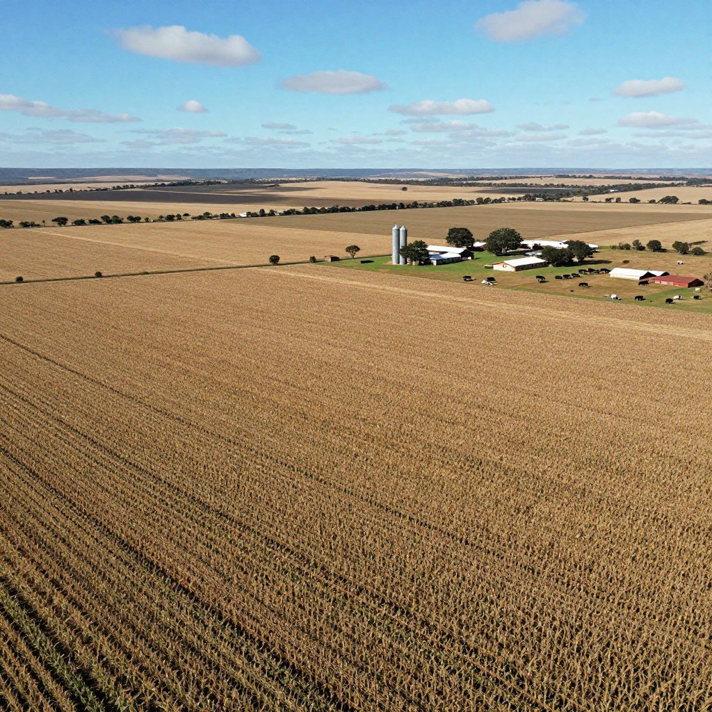 Agricultural landscape in North West Province South Africa showing maize fields and farming operations