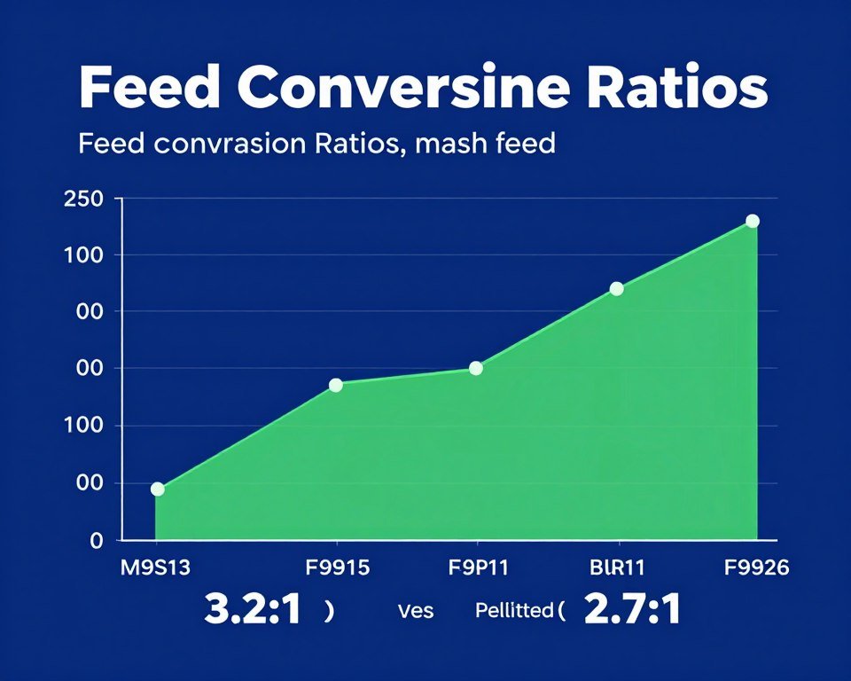 Bar chart comparing feed conversion ratios between mash and pelleted feed systems Bar chart comparing feed conversion ratios between mash and pelleted feed systems