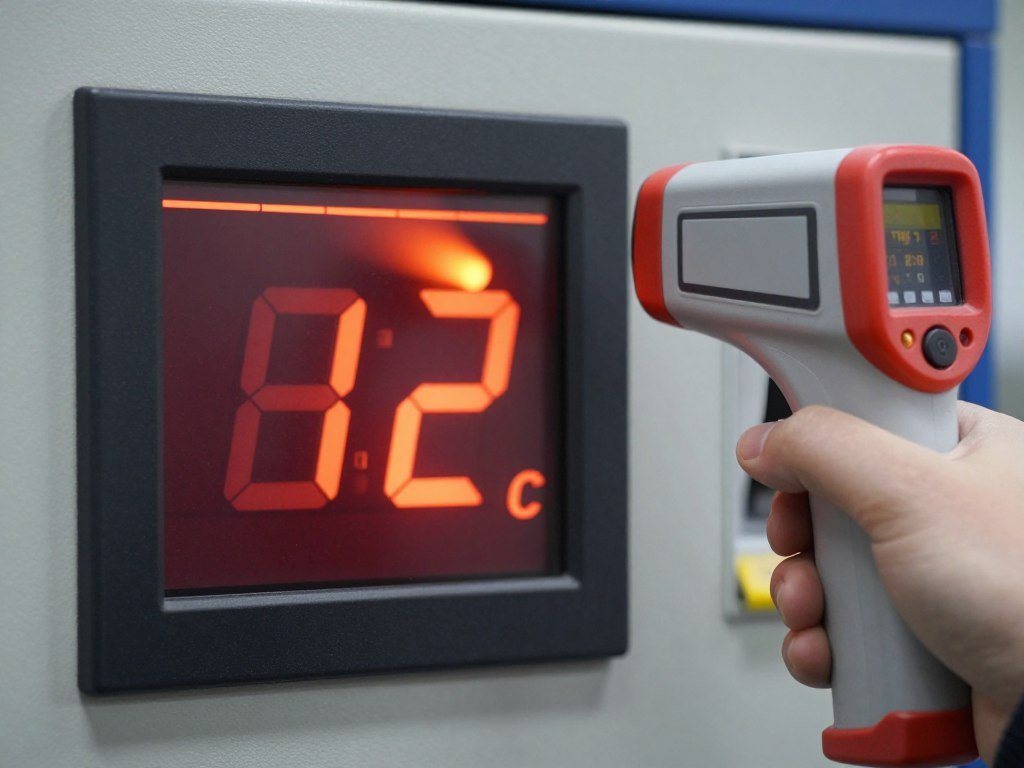 Digital temperature monitoring display showing pellet die temperature readings during operation