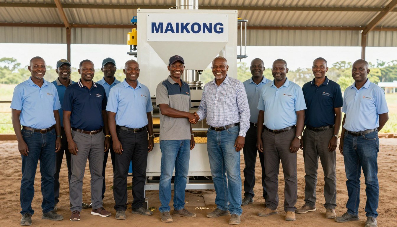 MAIKONG team with satisfied South African customer at farm installation MAIKONG team with satisfied South African customer at farm installation