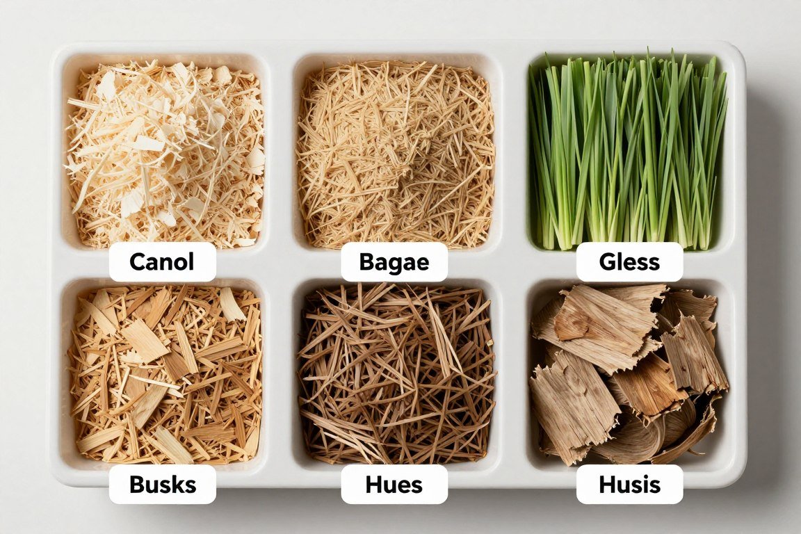 Various types of biomass raw materials before pelletizing Various types of biomass raw materials before pelletizing